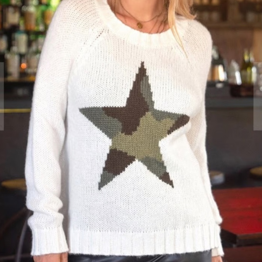 Wooden Ships Cream Camo Star Knit Sweater